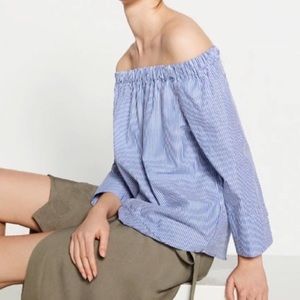 Zara Off the Shoulder Blue Stripped Blouse